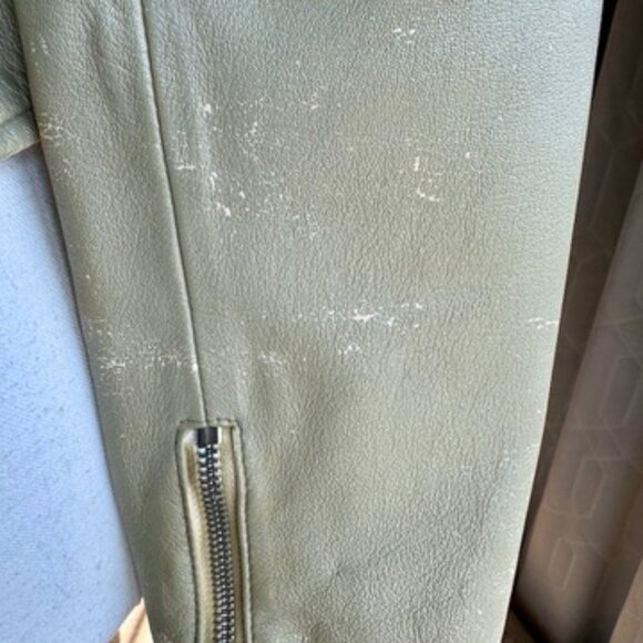 Pinko Cream and Sage Green Leather Moto Jacket - Picture 7 of 15